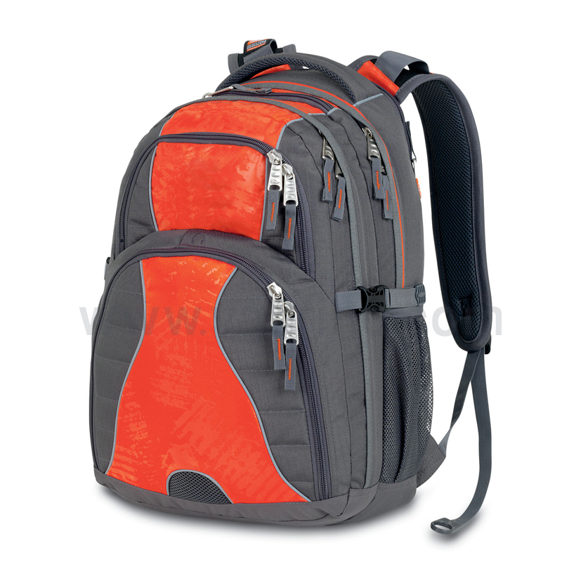 grey red backpack 